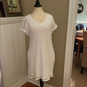 White Crochet Knit Dress fully lined